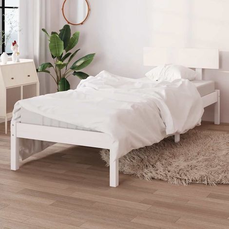 Cadre de lit 90 x 200 cm avec tête de lit, pin massif blanc, sommier à lattes sans matelas - PANGIVO (1/5)
