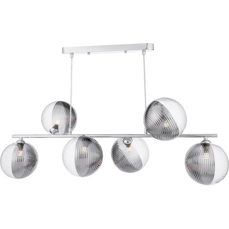 Dar Spiral Suspension à 6 lumières en spirale, finition chrome poli et verre côtelé fumé/transparent (1/4)