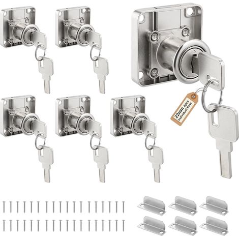 6x Serrure Meuble Alliage Zinc Clé en Laiton pour Tiroirs 22mm (1/5)