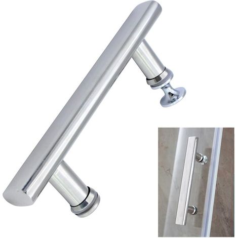 Duschtürgriff, 145 mm Mittenabstand, Edelstahl, Ersatzteil für Glasduschtüren, silberner Knauf. (1/4)