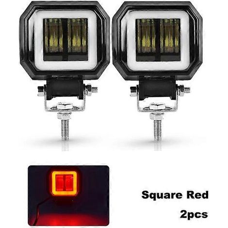 Barre LED étanche NLpearl 12V/24V tout-terrain 20W, projecteur de travail LED 6D avec anneaux lumineux LED Angel Eyes pour SUV, quad, camion, bateau, 4x4, moto (2 pièces carrées rouges). (1/5)