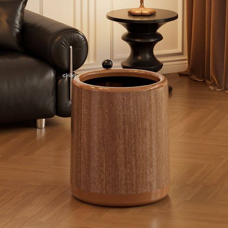Poubelle cylindrique imitation bois style rétro chinois ancien sans couvercle, grande capacité plus de 12L en plastique, poubelle de rangement multifonction pour salon, chambre, cuisine et salle de ba (1/4)