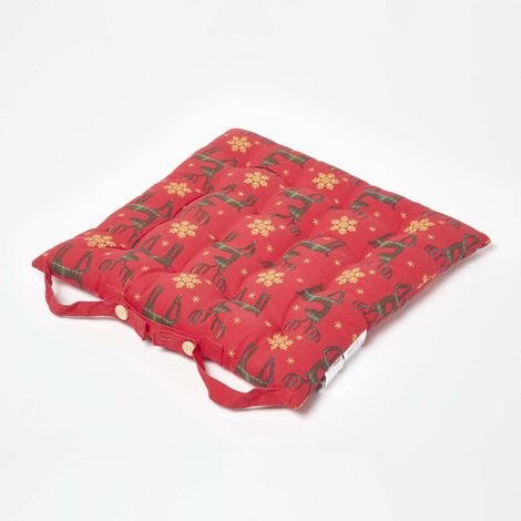 HOMESCAPES Lot de 4 Galettes de chaise Noël Rennes Rouge en coton (1/5)