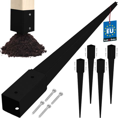 KOTARBAU® Base in acciaio per pali di supporto, ancoraggio a terra per pergole e gazebo, 61 x 61 x 750 mm, nera, set da 4 pezzi