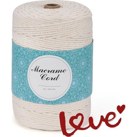 Makramee-Garn – Beige – 3 mm x 300 m – Baumwollgarn, Naturgarn, ideal für DIY-Projekte, Wanddekoration, Pflanzendekoration, weiße Makramee-Schnur (1/5)