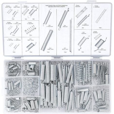 200-teiliger Kombinationsfedersatz, Zugfedern, Schwingfedern, Edelstahl-Druckfedern, Stahlfedern (mit Box)