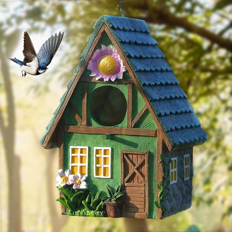 Buntes Vogelhaus zum Aufhängen, wetterfest aus Kunstharz, für Garten & Balkon