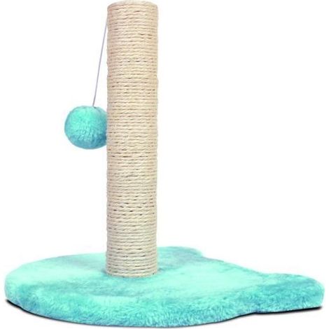Arbre à chat - JUANIO - modèle compact - poteau sisal - peluche - bleu - 30x30x33 cm (1/4)
