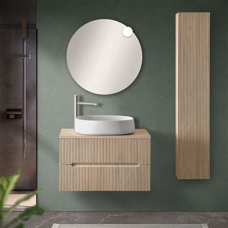 Mobile bagno sospeso 80 cm rovere chiaro cannettato con top Bali (1/5)