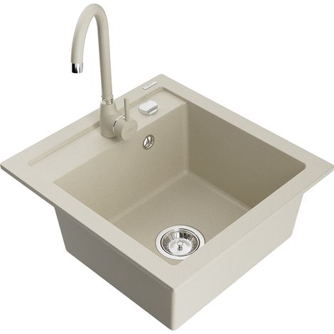 Mexen Vito 1-Becken-Granit-Spüle mit Mischbatterie Telma, Beige - 6503-69-670200-69 (1/5)