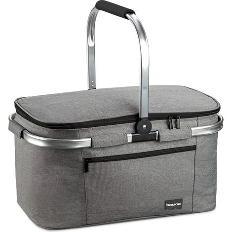 Glacière électrique pliable 32L – Revêtement thermique pour chaud et froid – Barre de transport en aluminium – Poche extérieure zippée – Bomoe