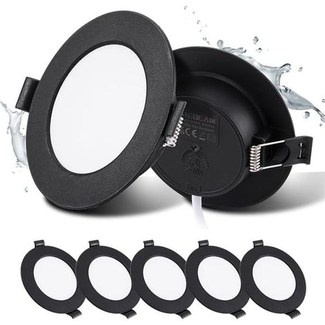 LED Spots Schwarz, 5W Deckenspots Schwarz 450LM,Rund Ø75-90mm LED Einbaustrahler 230V, Einbautiefe 25mm, Spots Deckenleuchte 3000K Warmweiß für Badezimmer Schlafzimmer, 5er set (1/5)