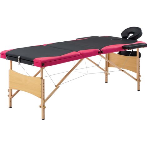 Table de massage pliable à 3 zones avec cadre en bois, noire et rose (1/5)