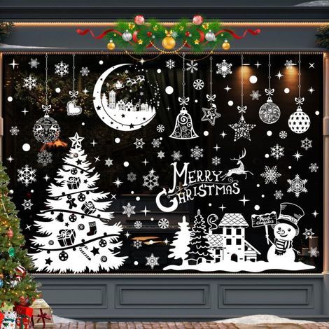 Lote de 202 pegatinas navideñas para ventanas – 9 hojas de PVC electrostáticas reutilizables – Decoración para superficies lisas (1/5)