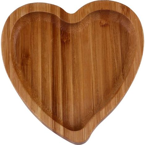 1 pc Plateau à bibelots en Bois de Bambou Plateau de Rangement en Forme de Coeur Plateau à Bijoux Plateau à collations (1/5)