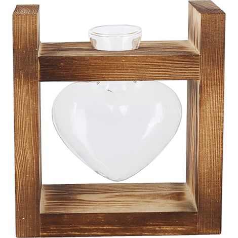 Pot de fleurs innovant avec cadre en bois vintage, vase de table transparent, décoration intérieure (1 bouteille en forme de cœur) (1/5)