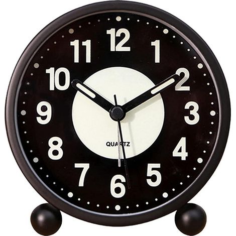 Réveil analogique silencieux rond de 4 pouces avec rétroéclairage, sans tic-tac, alimenté par piles et doté d'une sonnerie d'alarme puissante. (1/5)