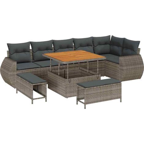 Maison Exclusive - Set Divano da Giardino 9 pcs Grigio Rattan in Polipropilene