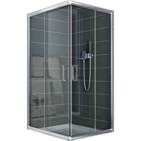 Idralite – Paroi de douche angulaire coulissante 70x120 cm – Verre trempé transparent 6mm – Hauteur 185 cm – Système coulissant 16 roues nylon