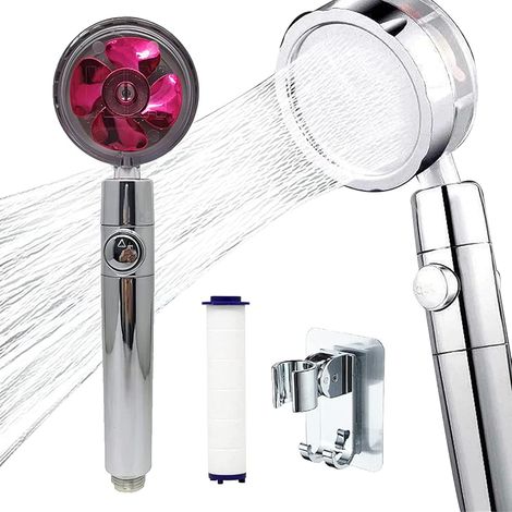 Soffione doccia portatile ad elica ad alta pressione, soffione doccia girevole a 360°, soffione doccia turbocompresso a risparmio idrico, con filtro e interruttore (rosso Fuji) (1/5)