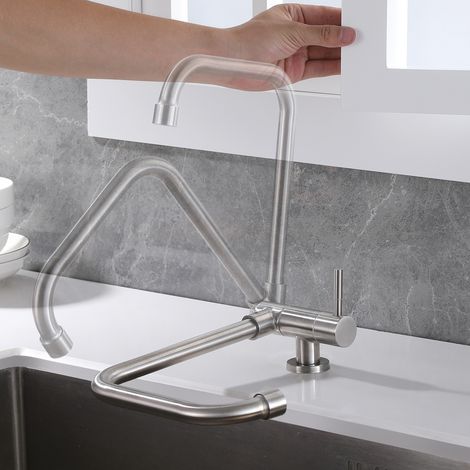 Robinet de cuisine rabattable pivotant 360° – Acier inoxydable qualité alimentaire – Installation pratique devant fenêtre – Durabilité 500 000 manœuvres (1/5)