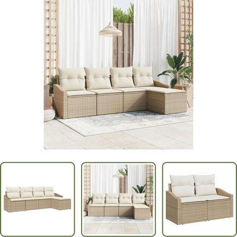 vidaXL Poly-Rattan - Sofa Set mit Kissen 5 pcs Beige Poly-Rattan (1/5)