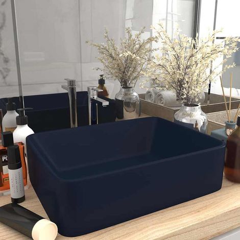 Lavabo de luxe, bleu foncé mat, 41 x 30 x 12 cm, céramique