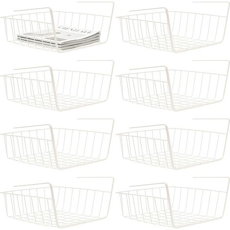 8 White Metal Basket for Sliding Under Shelf Storage Shelf Hanging Under Cabinet Storage Basket for Kitchen Counter Guard 31.5 x 24.5 x 13.5 cm (1/5)