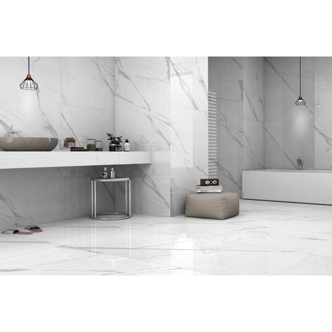 Carrelage sol effet marbre brillant blanc l.120 x L.60 cm Statuario (1/3)