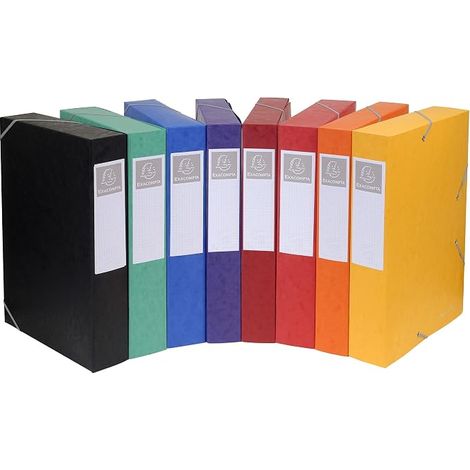 boxes with elastic bands - 5 cm spine - card 600 g/m² - dimensions 25 x 33 cm - format to file A4 - 8 assorted colours (1/5)