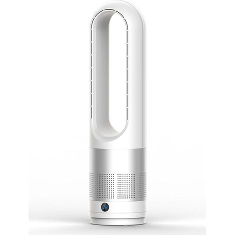 Ventilateur sur pied miniature sans pales de 45,7 cm (18 pouces), blanc/argent, 220 V, avec télécommande et minuterie. (1/5)