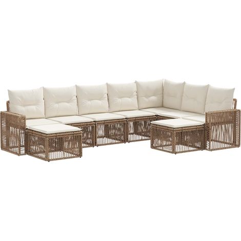 Gartensofa-set 9 pcs Beige und Cremeweiß Poly-Rattan vidaXL