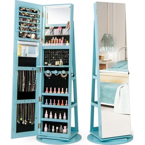 Mobile portagioie girevole 54,5 x 161 cm con rotazione a 360° e specchio a figura intera stile contemporaneo MDF blu 200010353