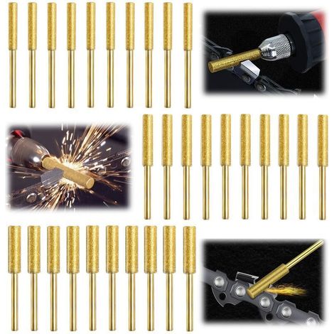 30-teiliges Kettensägenketten-Schärfset, Diamant-Kettensägenkettenschärfer, Kettensägenkettenfeile, 3 verschiedene Größen zum Schärfen und Schleifen der Kettensäge