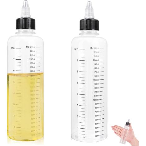 2 bouteilles pince 230 ml avec échelle graduée, pour arômes liquides ou épices, plastique transparent (1/5)
