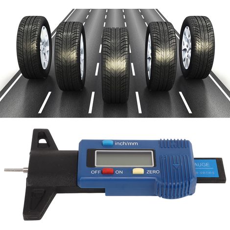 Digitales Reifenprofiltiefenmessgerät 0-25,4 mm, blauer Zoll/Millimeter-Umrechner, Reifenprofiltiefenmessgerät mit Metallsonde für Autos, LKWs und Motorräder (mit eingebauter Batterie) (1/5)