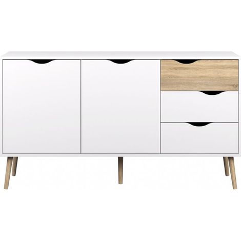 Napoli Sideboard mit 3 Schubladen und 2 Türen weiss/Eiche.