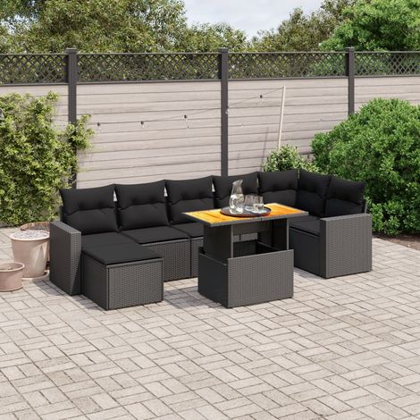 vidaXL Salon de jardin 8 pcs avec coussins noir résine tressée (1/4)