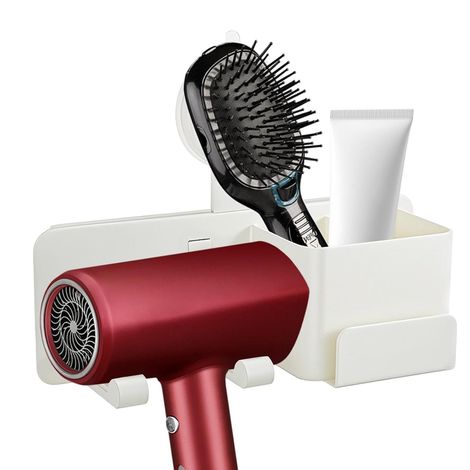 Support Pour Séchoir À Cheveux Étagère De Rangement À Montage Mural Organisateur Sèche-Cheveux Pour Parfum Peigne Brosse À Dents Dentifrice Rasoir Lisseur Douche Maison Salon Appartement (1/5)
