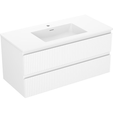 Mexen Rivel mobile da bagno 100 cm con lavabo Otis, 2 cassetti, scanalato, bianco opaco - 91A20-10047-2-BFF01-W18M01 (1/5)