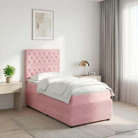 vidaXL Lit boxspring LED avec matelas Rose 90 x 200 cm Velours (1/5)