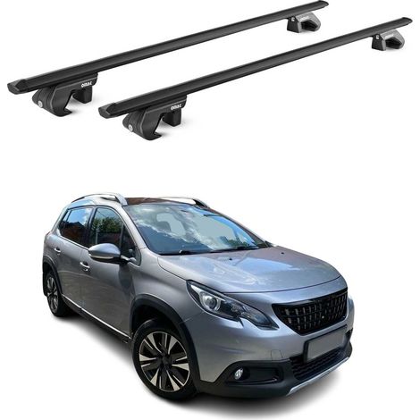 OMAC Dachträger Aluminium TÜV geprüft für Peugeot 2008 I 2013-2019 – Für Standard Dachreling – T Nut – Max 90 kg – 2 Schlösser Schwarz (1/5)