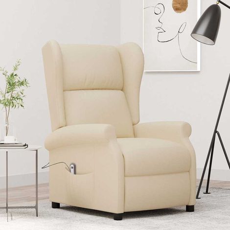 vidaXL Sillón orejero reclinable eléctrico tela blanco crema (1/5)