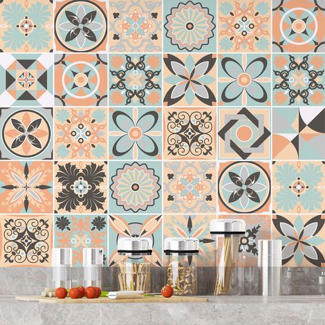 Stickers carrelage - Motif carreaux de ciment - 36 Stickers 20x20 cm - Adhésif MAT (1/3)