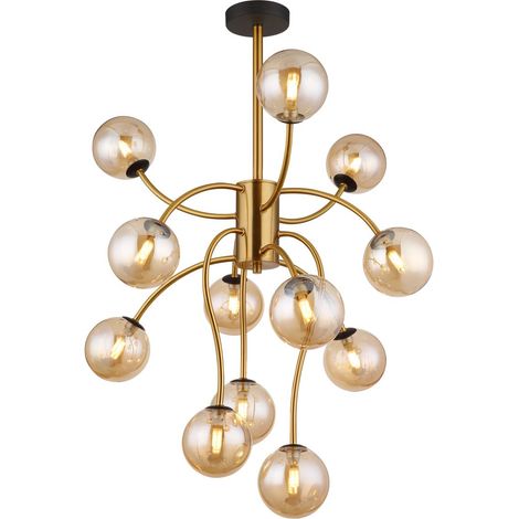 Deckenlampe Wohnzimmerleuchte Deckenleuchte gold LED 12 Flammig amber H 93 cm (1/4)