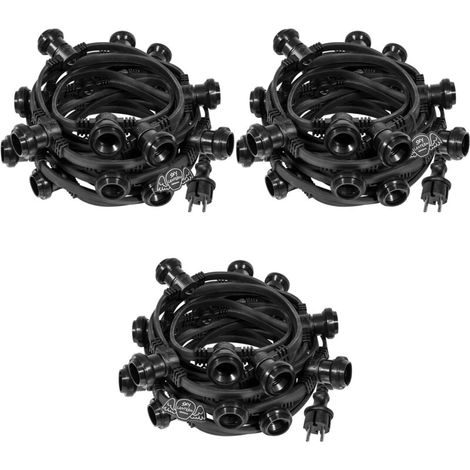 Guirlande lumineuse extérieure 30m noire IP65 – 60 douilles E27 pour ampoules LED – Raccordable jusqu'à 100m – Étanche pour terrasse et jardin