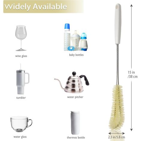 Set mit 2 Flaschenreinigungsbürsten, 38 cm lang – Ideal für Kaffeegläser, Töpfe, Milchbecher, Tassen, Weinflaschen und Babyflaschen, PP (beige) (1/4)