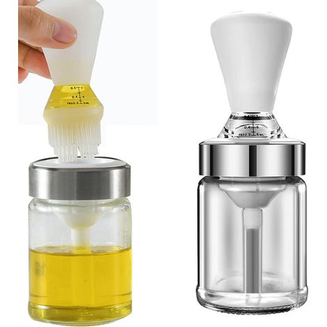 Dispensador de aceite de oliva 2 en 1, botella de vidrio con brocha para untar, ideal para asar a la parrilla, cocinar pescado, hornear, barbacoa, untar y repostería. (1/5)