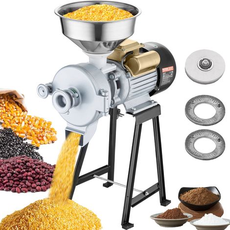 Moulin à Grains Électrique, Broyeur à Épices Commercial 3000 W, Moulin à Farine Sec et Humide, Réglable en Épaisseur, en Acier Inoxydable, pour Moudre Rapidement Céréales Épices Herbes Poivres (1/5)