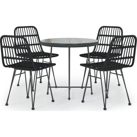 Ensemble à manger de jardin 5 pcs  Mobilier de jardin Noir Résine tressée (1/5)